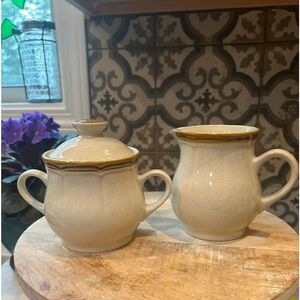 VINTAGE 70s STONEWARE BY CROWN MANOR- SUGAR & CREAM SET- MADE IN JAPAN